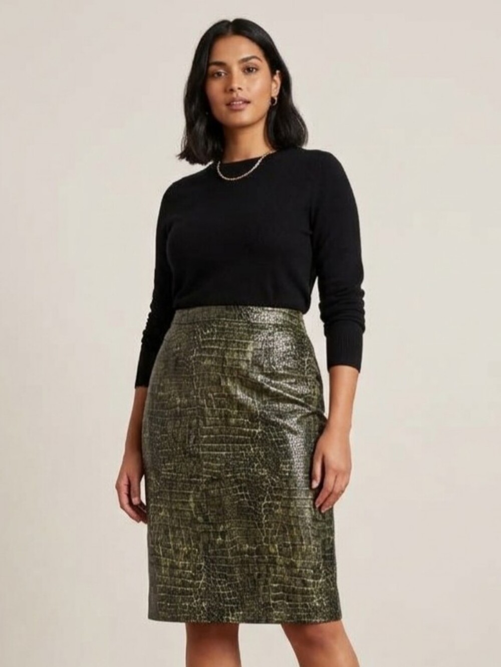 Vintage 90s Eric Ryan Sport Green Faux Croc Pencil Skirt S